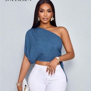 Women's Blue One-Shoulder Top